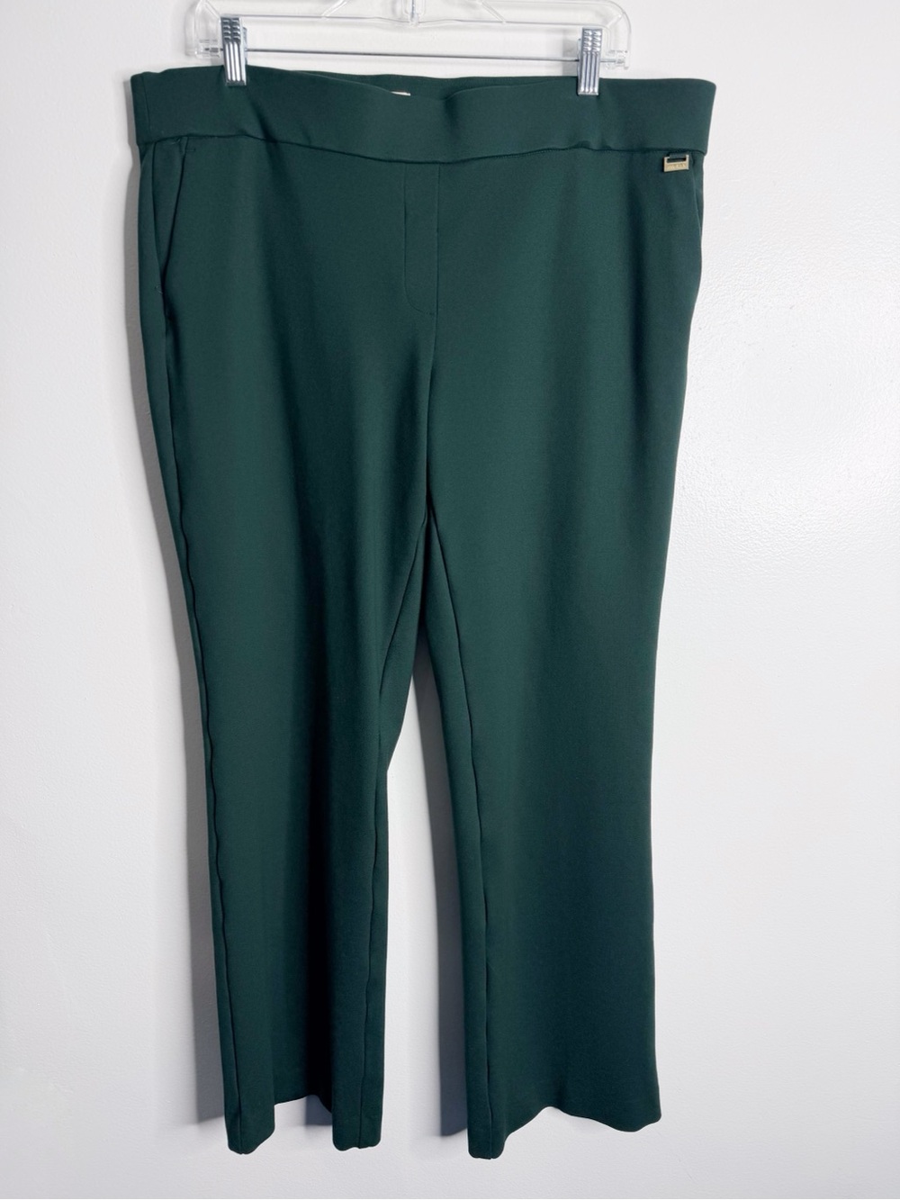 Anne Klein Green Pull On Pants Straight Leg Stretch XL Pockets Workwear Office